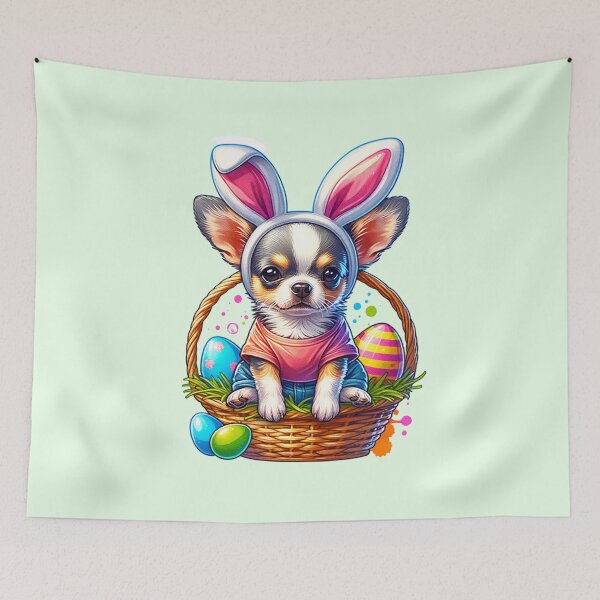 Item preview, Adorable Chihuahua Wearing Bunny Ears in Easter Basket Full of Eggs designed and sold by 2ndSketch.