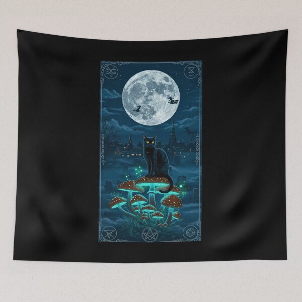 Item preview, Salem Moon Magic: Black Cat & Enchanted MushroomsRIA designed and sold by FitEnvy.
