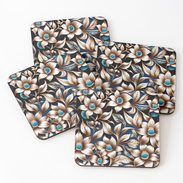 Item preview, Elegant Floral Pattern with Teal and Turquoise Accents on Dark Canvas designed and sold by Juliette Ozkalfayan.