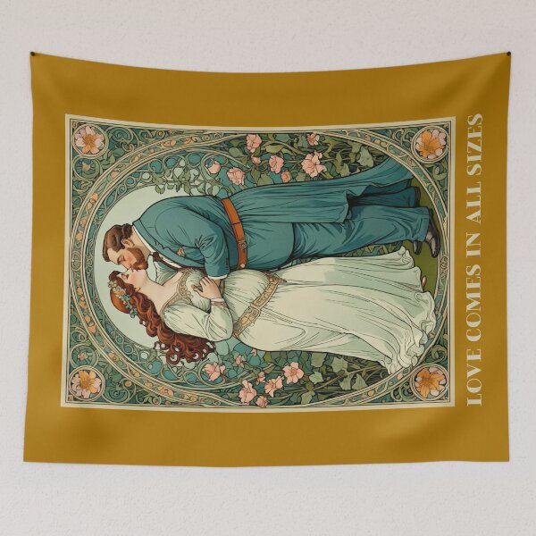 Item preview, Plus Size Valentines Love Comes in All Sizes Couple Kissing Art Nouveau Art Deco Nature Floral Retro designed and sold by SteamParliament.