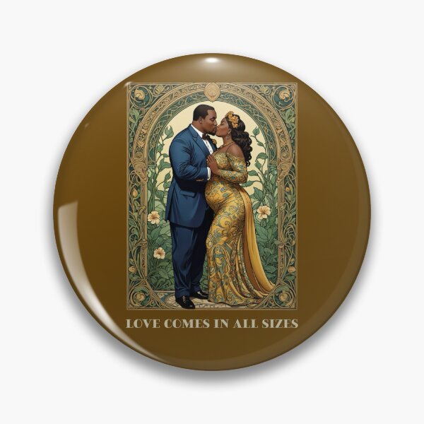 Item preview, Black African American Plus Size Valentines Love Comes in All Sizes Couple Kissing Art Nouveau Art Deco Nature Floral Retro designed and sold by SteamParliament.