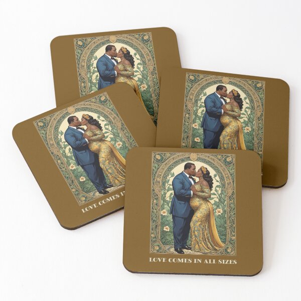 Item preview, Black African American Plus Size Valentines Love Comes in All Sizes Couple Kissing Art Nouveau Art Deco Nature Floral Retro designed and sold by SteamParliament.