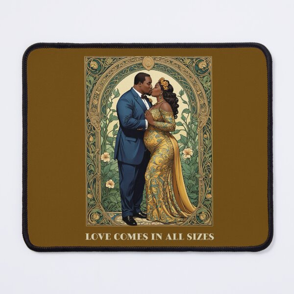 Item preview, Black African American Plus Size Valentines Love Comes in All Sizes Couple Kissing Art Nouveau Art Deco Nature Floral Retro designed and sold by SteamParliament.
