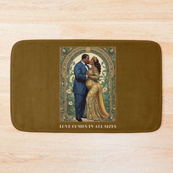 Item preview, Black African American Plus Size Valentines Love Comes in All Sizes Couple Kissing Art Nouveau Art Deco Nature Floral Retro designed and sold by SteamParliament.