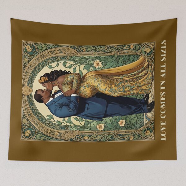 Item preview, Black African American Plus Size Valentines Love Comes in All Sizes Couple Kissing Art Nouveau Art Deco Nature Floral Retro designed and sold by SteamParliament.