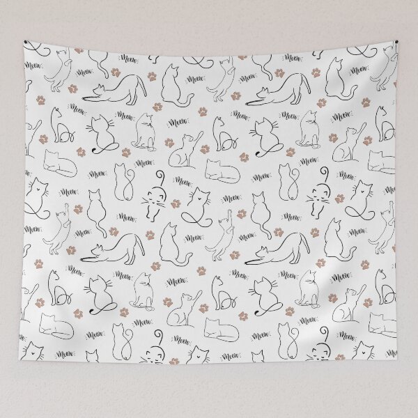 Item preview, Minimalist Cute Cats doodle with Paws Pattern designed and sold by droolingdreams.
