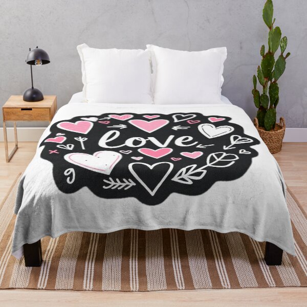 Item preview, Doodle Love, Pink and White Hearts on Black Background, Scalloped-Edge Circle, Cursive Font designed and sold by KreaDesignOne.