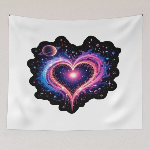 Item preview, Cosmic Heart Galaxy, Neon Pink and Blue Lines, Starry Background, Celestial Objects designed and sold by KreaDesignOne.
