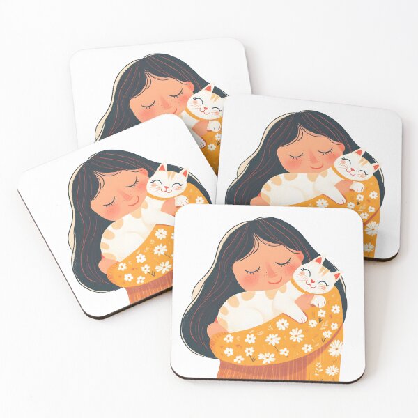 Item preview, Illustration of happy woman hugging her cat, vibrant colors, joyful mood, cute and colorful style designed and sold by wonderisland.