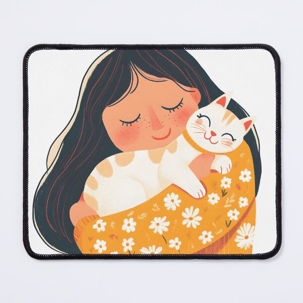 Item preview, Illustration of happy woman hugging her cat, vibrant colors, joyful mood, cute and colorful style designed and sold by wonderisland.