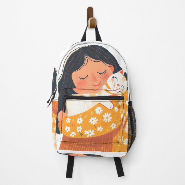 Item preview, Illustration of happy woman hugging her cat, vibrant colors, joyful mood, cute and colorful style designed and sold by wonderisland.