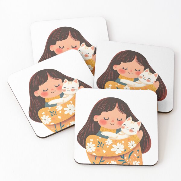 Item preview, Illustration of happy woman hugging her cat, vibrant colors, joyful mood, cute and colorful style designed and sold by wonderisland.
