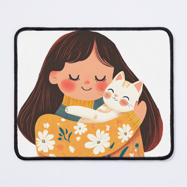 Item preview, Illustration of happy woman hugging her cat, vibrant colors, joyful mood, cute and colorful style designed and sold by wonderisland.
