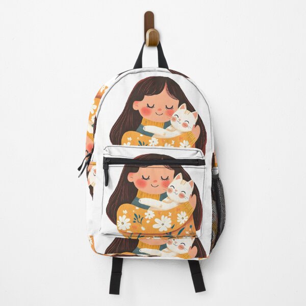 Item preview, Illustration of happy woman hugging her cat, vibrant colors, joyful mood, cute and colorful style designed and sold by wonderisland.