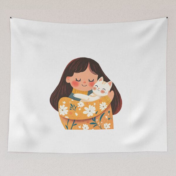 Item preview, Illustration of happy woman hugging her cat, vibrant colors, joyful mood, cute and colorful style designed and sold by wonderisland.