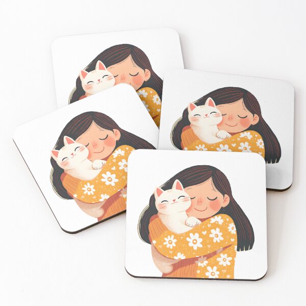 Item preview, Illustration of happy woman hugging her cat, vibrant colors, joyful mood, cute and colorful style designed and sold by wonderisland.