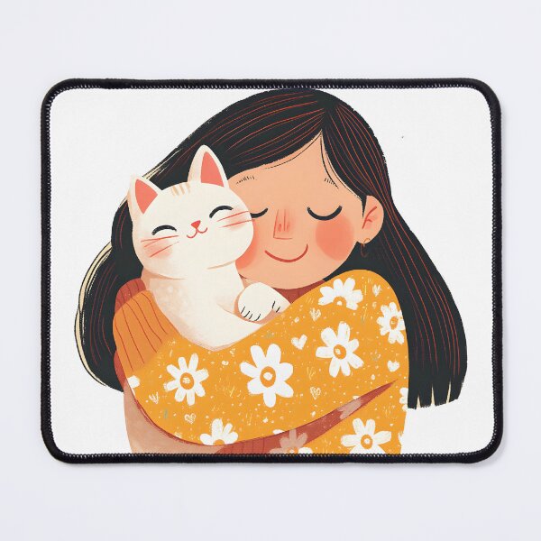 Item preview, Illustration of happy woman hugging her cat, vibrant colors, joyful mood, cute and colorful style designed and sold by wonderisland.