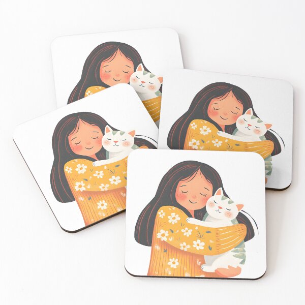 Item preview, Illustration of happy woman hugging her cat, vibrant colors, joyful mood, cute and colorful style designed and sold by wonderisland.