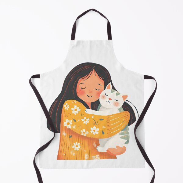 Item preview, Illustration of happy woman hugging her cat, vibrant colors, joyful mood, cute and colorful style designed and sold by wonderisland.