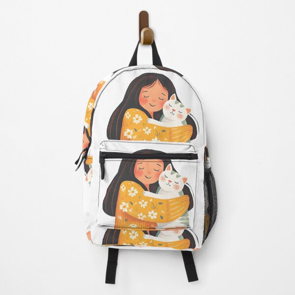 Item preview, Illustration of happy woman hugging her cat, vibrant colors, joyful mood, cute and colorful style designed and sold by wonderisland.