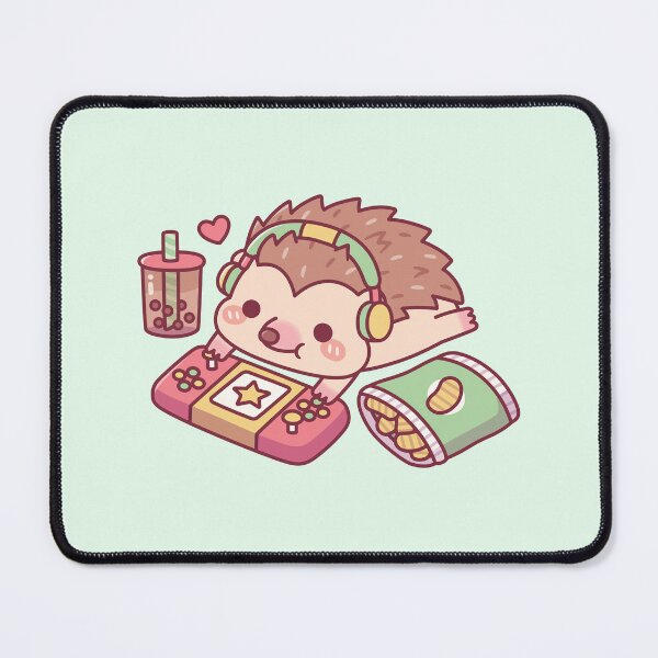 Artikelvorschau, Niedlicher Igel entspannt Gamer mit Boba und Snack entworfen und verkauft von rustydoodle.