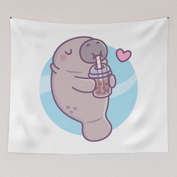 Item preview, Cute Manatee Loves Drinking Boba Tea designed and sold by rustydoodle.