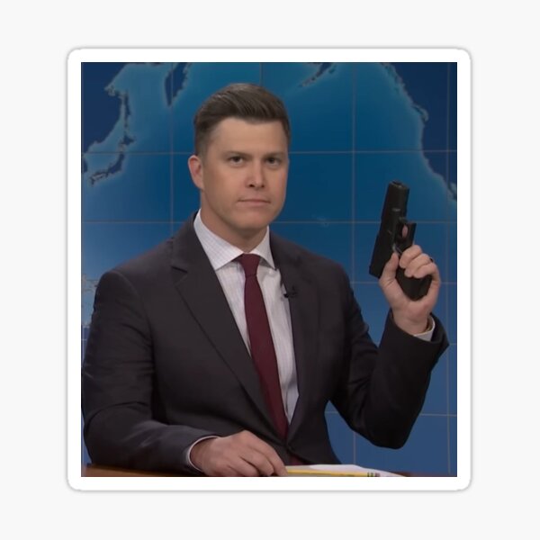 Artikel-Vorschau von Colin Jost hält eine Waffe, designt und verkauft von priscillaju.