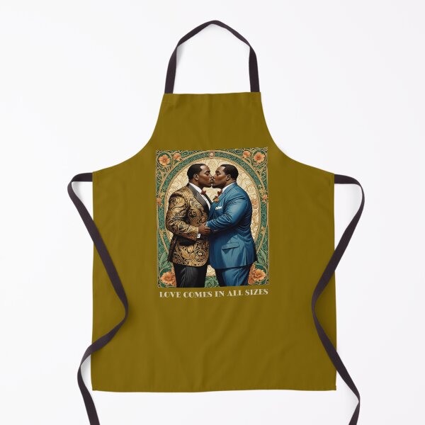 Item preview, Black African American Gay Plus Size Male Couple LGBTQ Pride Valentines Love Comes in All Sizes Couple Kissing Art Nouveau Art Deco Nature Floral Retro designed and sold by SteamParliament.
