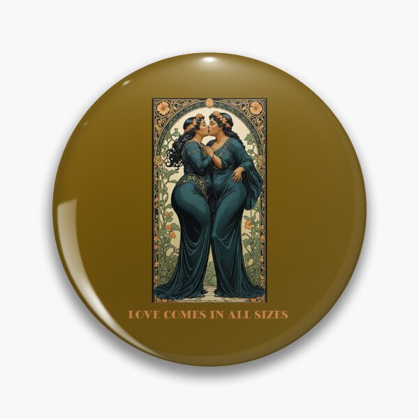 Item preview, Black African American Lesbian Gay Plus Size Femme Couple LGBTQ Pride Valentines Love Comes in All Sizes Couple Kissing Art Nouveau Art Deco Nature Floral Retro designed and sold by SteamParliament.