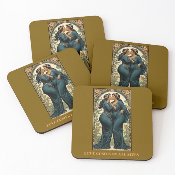 Item preview, Black African American Lesbian Gay Plus Size Femme Couple LGBTQ Pride Valentines Love Comes in All Sizes Couple Kissing Art Nouveau Art Deco Nature Floral Retro designed and sold by SteamParliament.