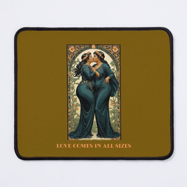 Item preview, Black African American Lesbian Gay Plus Size Femme Couple LGBTQ Pride Valentines Love Comes in All Sizes Couple Kissing Art Nouveau Art Deco Nature Floral Retro designed and sold by SteamParliament.