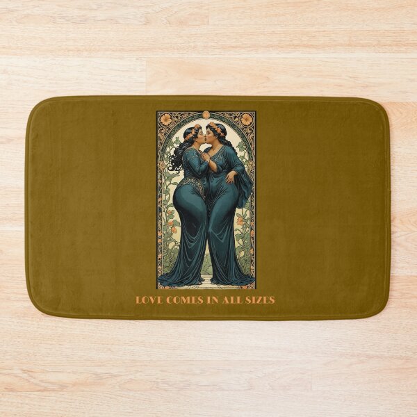 Item preview, Black African American Lesbian Gay Plus Size Femme Couple LGBTQ Pride Valentines Love Comes in All Sizes Couple Kissing Art Nouveau Art Deco Nature Floral Retro designed and sold by SteamParliament.