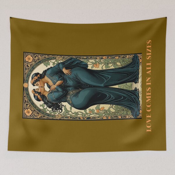 Item preview, Black African American Lesbian Gay Plus Size Femme Couple LGBTQ Pride Valentines Love Comes in All Sizes Couple Kissing Art Nouveau Art Deco Nature Floral Retro designed and sold by SteamParliament.