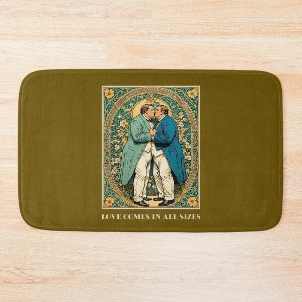 Item preview, Gay Plus Size Male Couple LGBTQ Pride Valentines Love Comes in All Sizes Couple Kissing Art Nouveau Art Deco Nature Floral Retro designed and sold by SteamParliament.