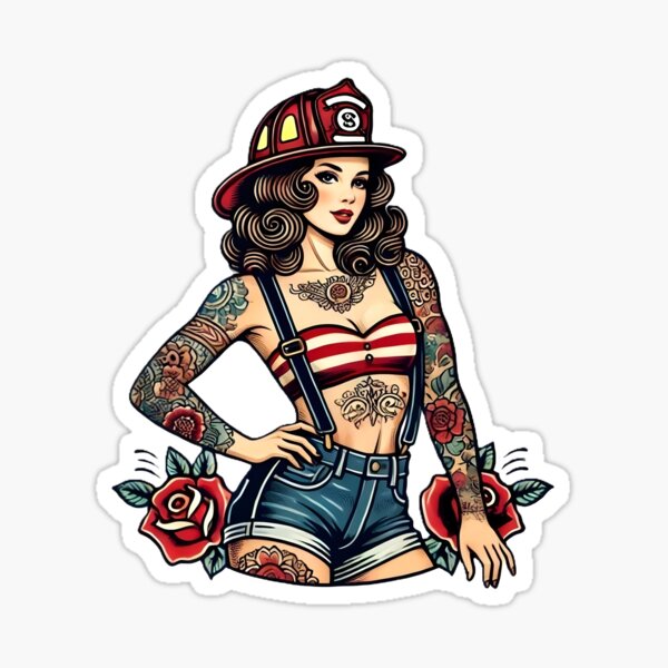 Item preview, Pinup Tattooed Firefighter designed and sold by PinUpPizzazz.