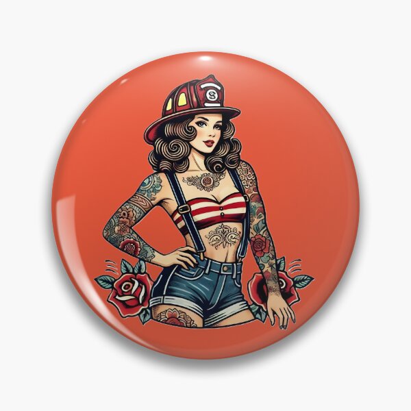 Item preview, Pinup Tattooed Firefighter designed and sold by PinUpPizzazz.