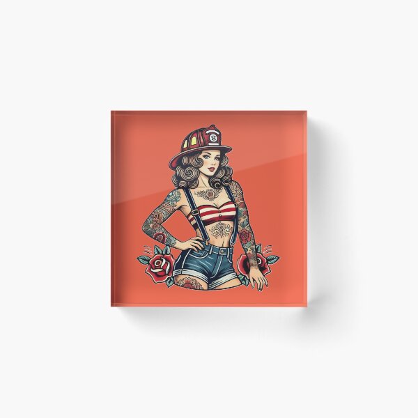 Item preview, Pinup Tattooed Firefighter designed and sold by PinUpPizzazz.
