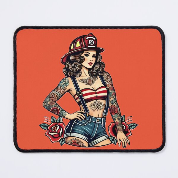 Item preview, Pinup Tattooed Firefighter designed and sold by PinUpPizzazz.
