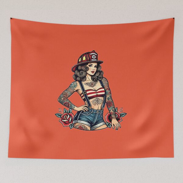Item preview, Pinup Tattooed Firefighter designed and sold by PinUpPizzazz.