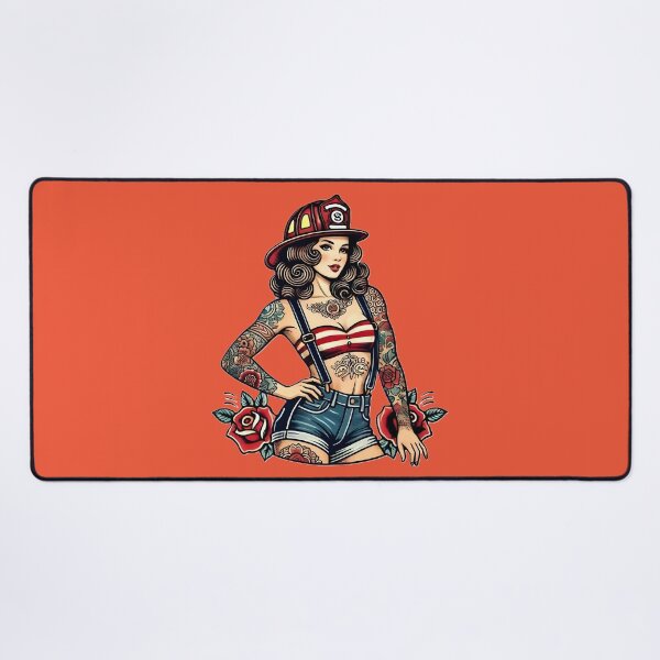Item preview, Pinup Tattooed Firefighter designed and sold by PinUpPizzazz.