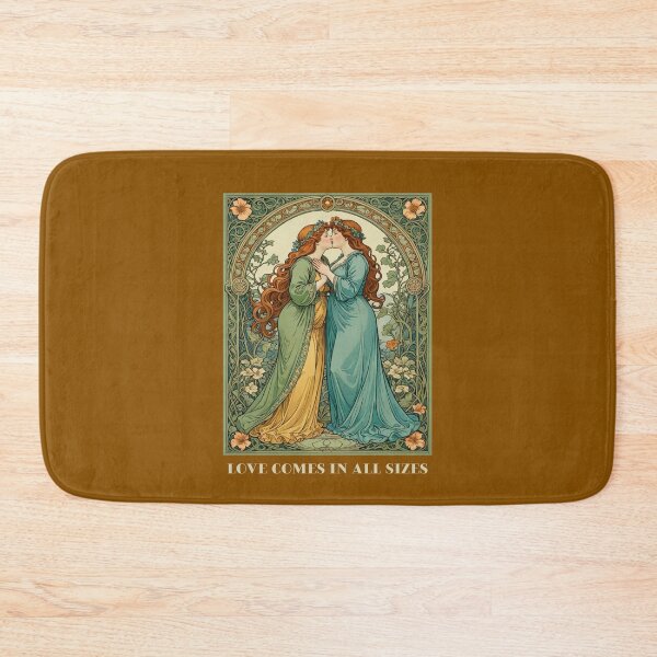 Item preview, Lesbian Gay Plus Size Femme Couple LGBTQ Pride Valentines Love Comes in All Sizes Couple Kissing Art Nouveau Art Deco Nature Floral Retro designed and sold by SteamParliament.