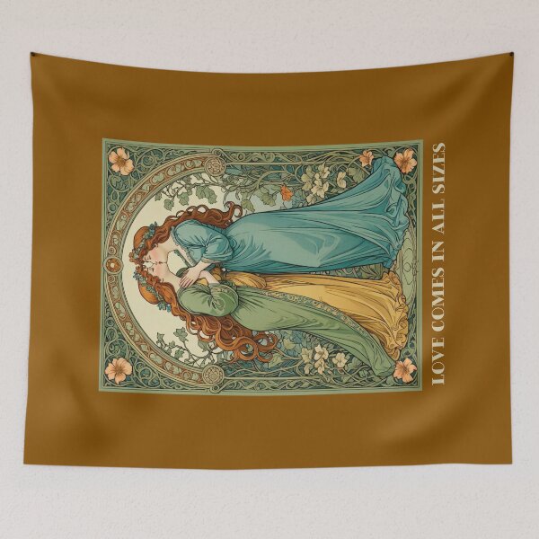Item preview, Lesbian Gay Plus Size Femme Couple LGBTQ Pride Valentines Love Comes in All Sizes Couple Kissing Art Nouveau Art Deco Nature Floral Retro designed and sold by SteamParliament.