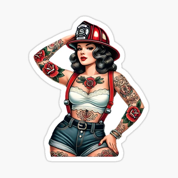 Item preview, Pinup Tattooed Firefighter designed and sold by PinUpPizzazz.