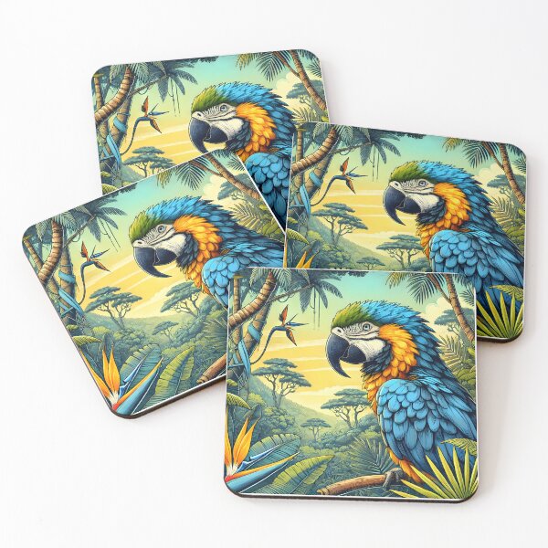 Item preview, Parrot macaw in exotic jungle designed and sold by inkNext.