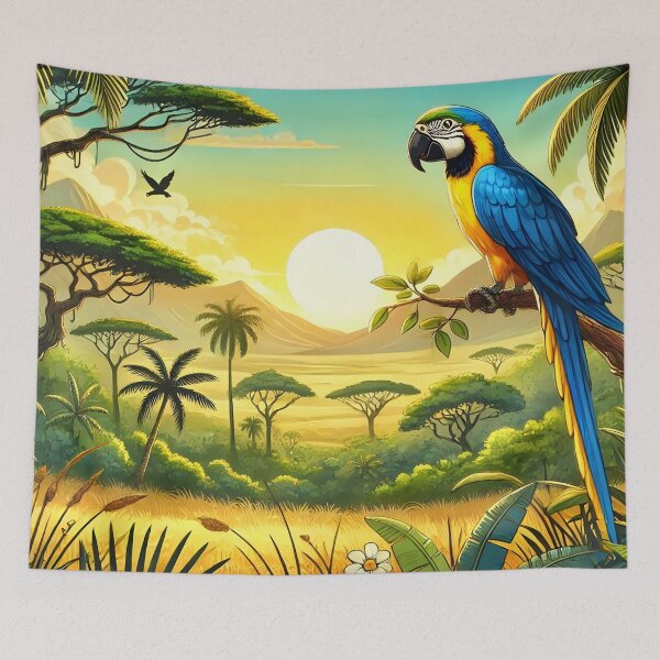 Item preview, Parrot macaw in exotic jungle designed and sold by inkNext.