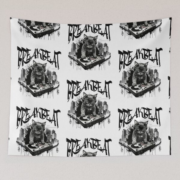Item preview, BREAKBEAT  - Graffiti Kitty Dj (Black)  designed and sold by Discothreadz.