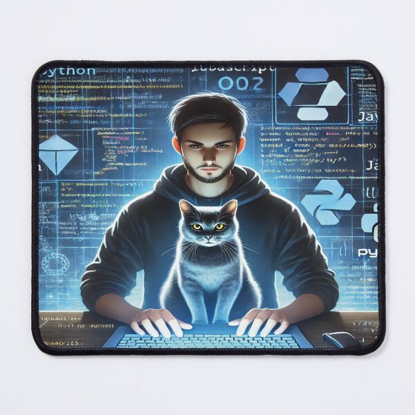 Item preview, A Programmer and His Cat Working Focused in a World of Coding designed and sold by Soft Strength Studio.