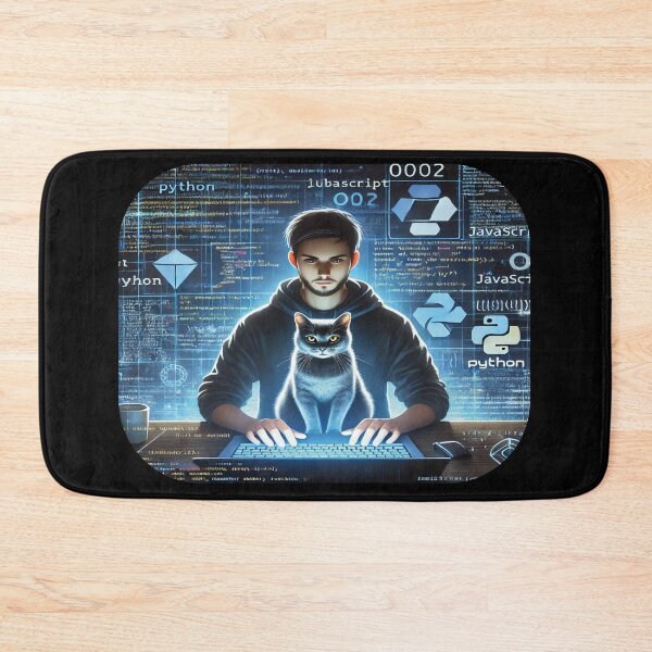 Item preview, A Programmer and His Cat Working Focused in a World of Coding designed and sold by Soft Strength Studio.