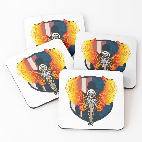 Item preview, A knight in armor with large flaming wings behind him, representing bravery and sacrifice. designed and sold by Wantanadesign.