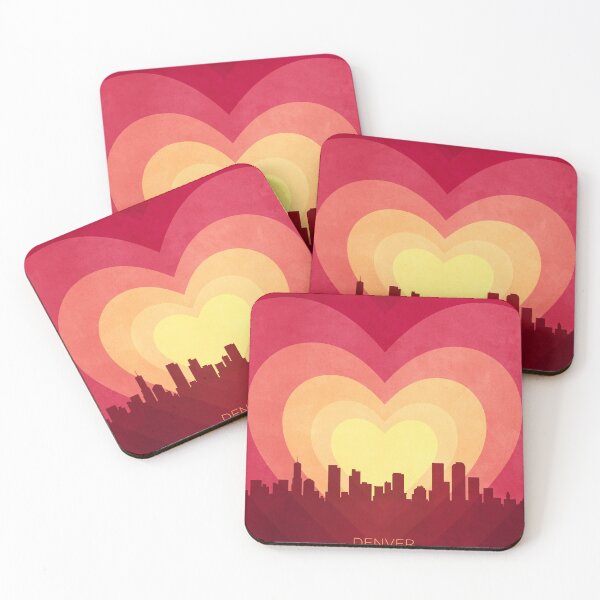 Item preview, Denver Colorado Skyline Hearts Red Yellow designed and sold by ArtPrints.
